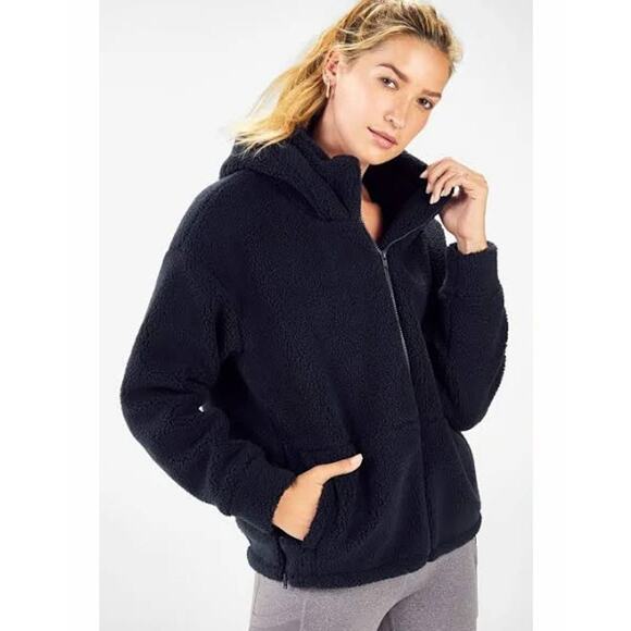 Fabletics Womens Lotta Teddy Jacket Size S Full Zip Hooded Comfy Cozy Loungewear - Picture 1 of 11